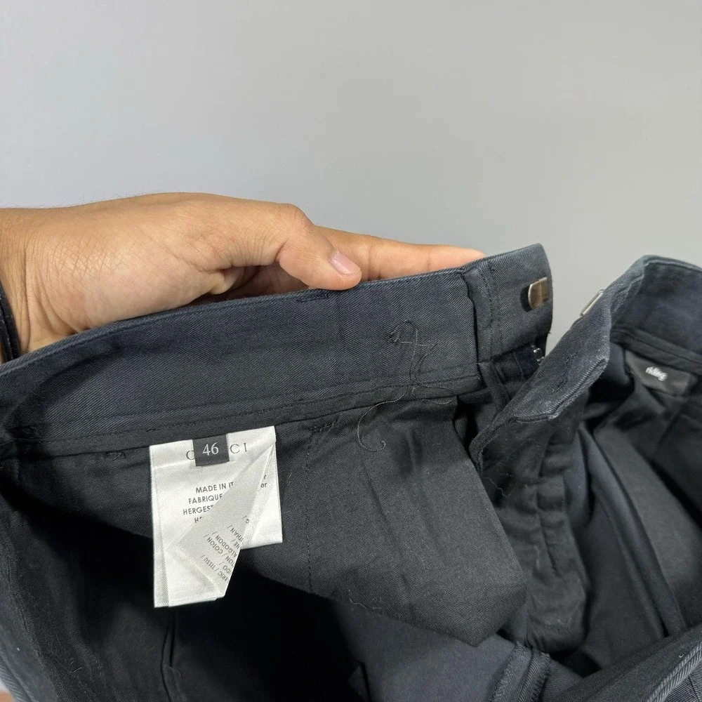 Gucci Pants Mens 33x34 Black Riding Pleated Dress Trouser Made In Italy Cotton